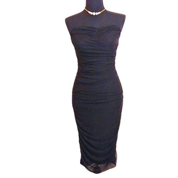CAFASHION BOUTIQUE WOMEN'S BLACK STRAPLESS RUCHED DRESS - SIZE M - Picture 1 of 4